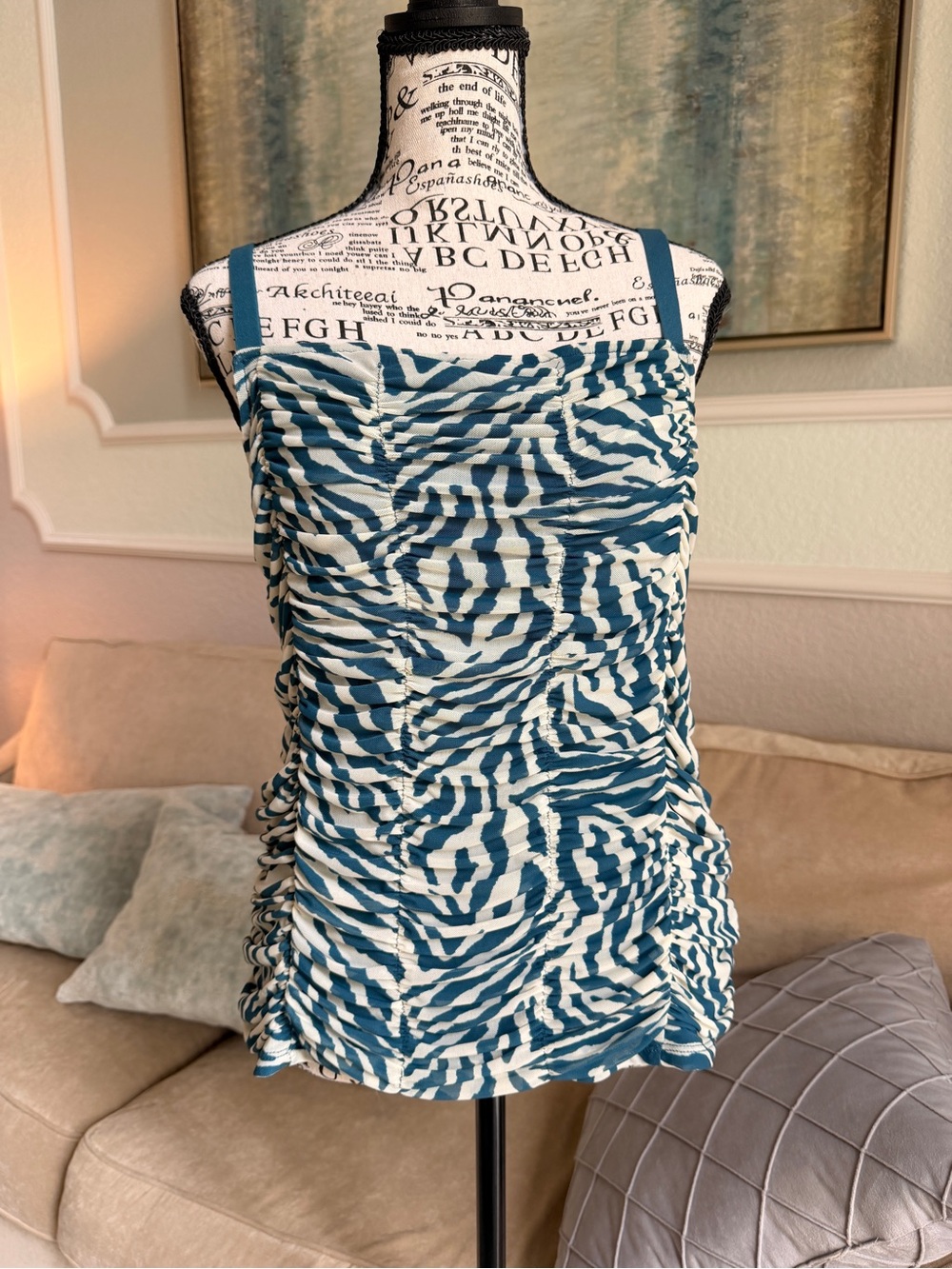 NWT | Stretch Mesh Cropped Shirred Cami Zebra Blue Size 00 ( Standard M/L)
